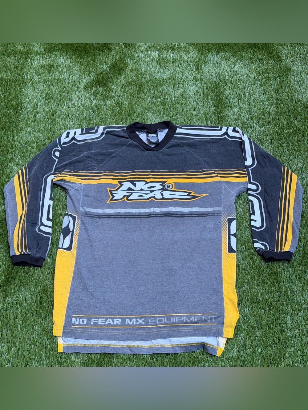 No Fear yellow & grey motocross jersey vintage medium